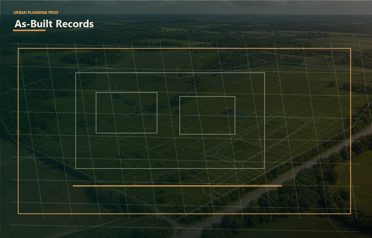 As-Built Surveys Services header image for Urban Planning Pros showing As-built survey image with record drawing overlays