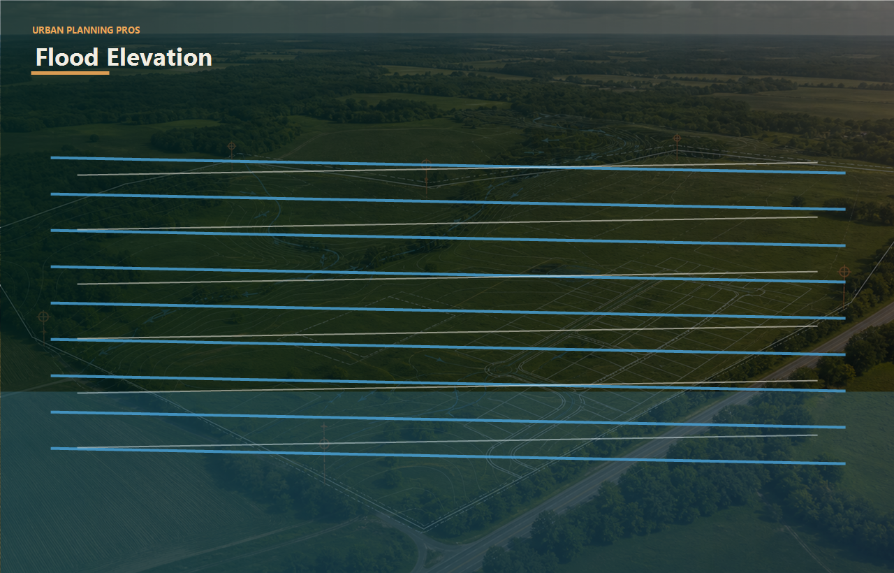 Flood Elevation Certificate header image for Urban Planning Pros showing Flood elevation image with elevation bands and waterline overlays
