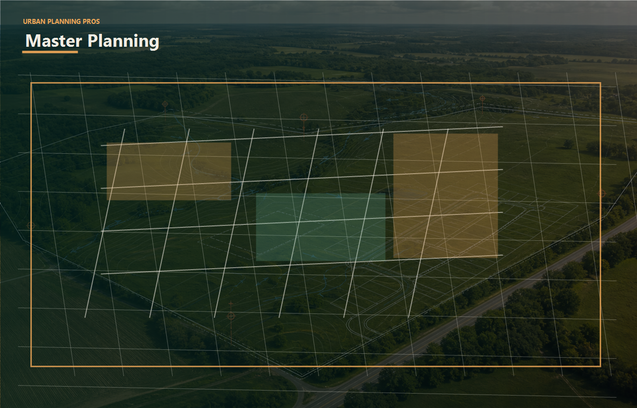 Tiny Home Planning land planning header image for Urban Planning Pros showing Master land planning image with subdivision and phasing overlays